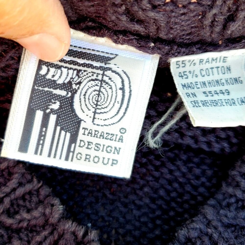 80s Sweater Plus Size Black Knit Parrot Tarazzia Cotton Volup Vintage Hong Kong - Picture 5 of 15